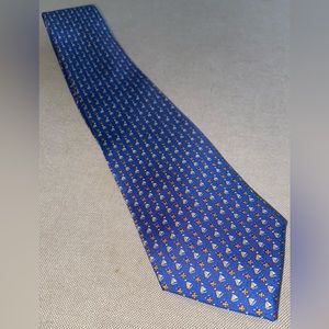 Salvatore Ferragamo Silk Italian Neck Tie with Miniature Sailboats and Flowers